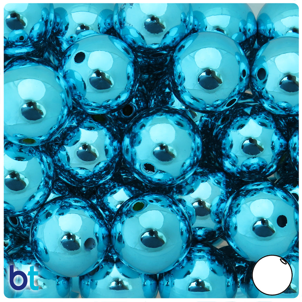 Blue Metallic 20mm Round Plastic Beads (10pcs)