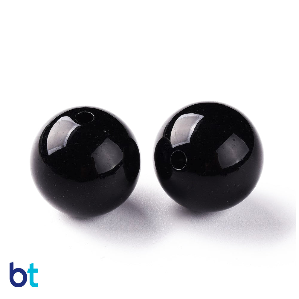Black Opaque 20mm Round Plastic Beads (10pcs)