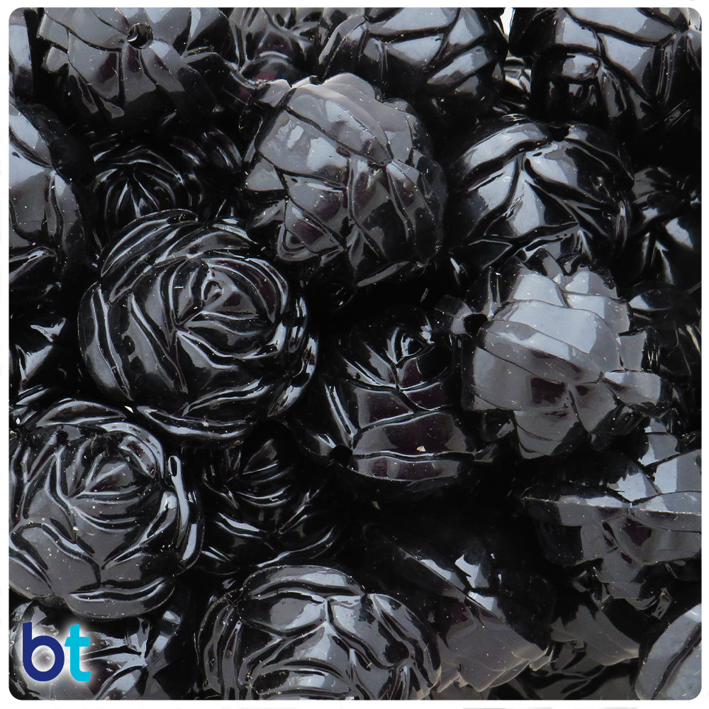 Black Opaque 24mm Flower Plastic Beads (10pcs)