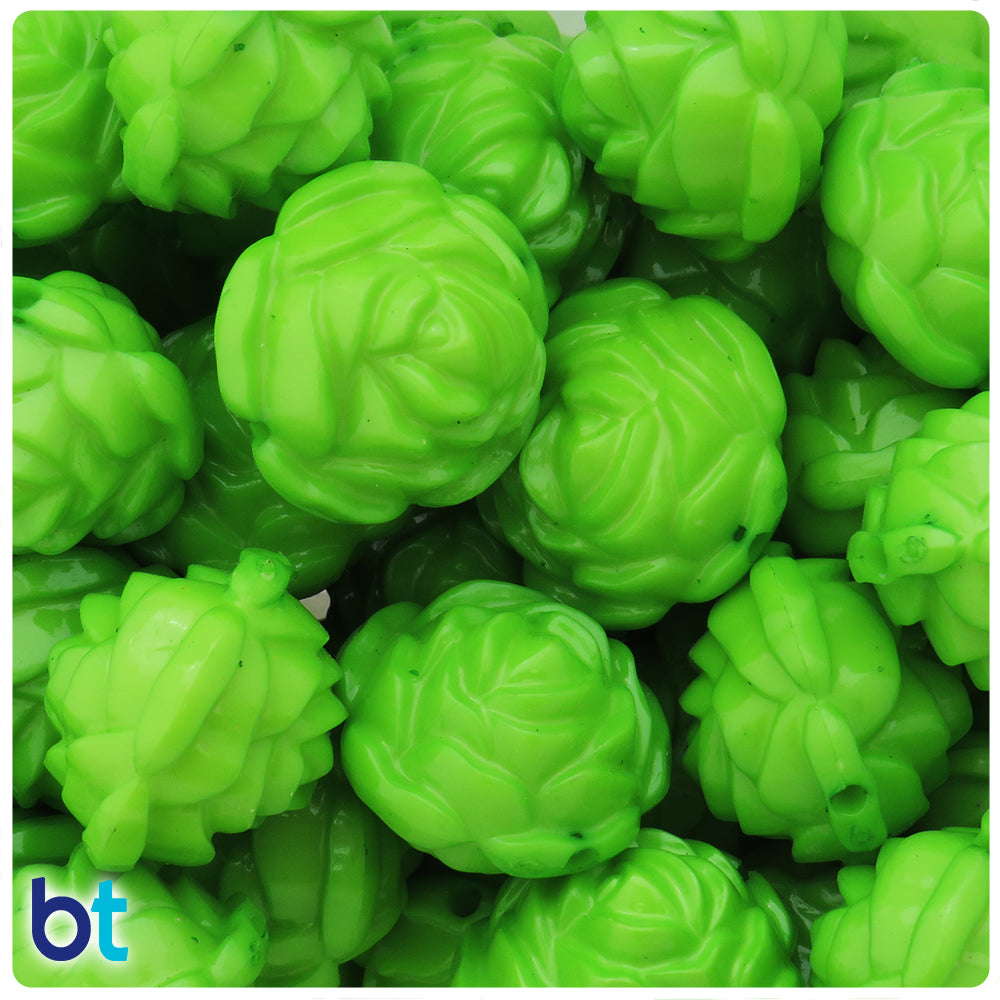 Green Opaque 24mm Flower Plastic Beads (10pcs)