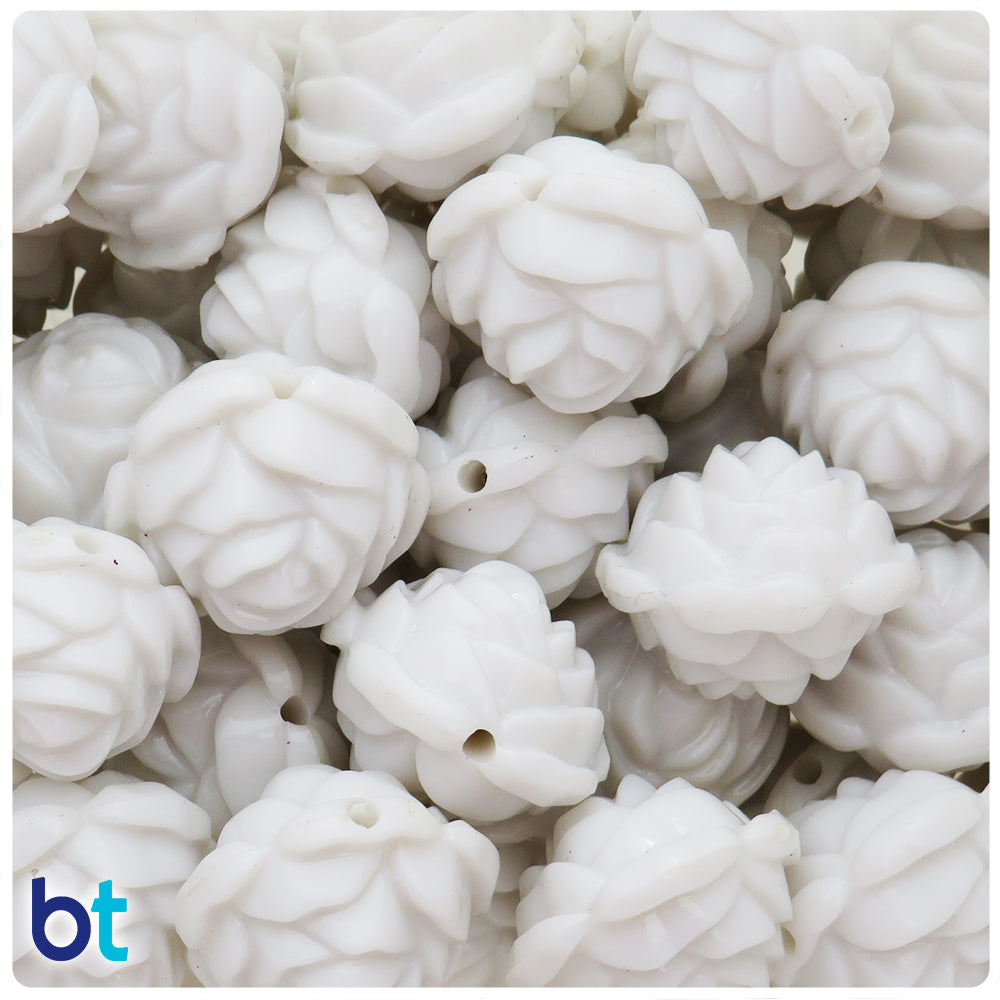 White Opaque 24mm Flower Plastic Beads (10pcs)