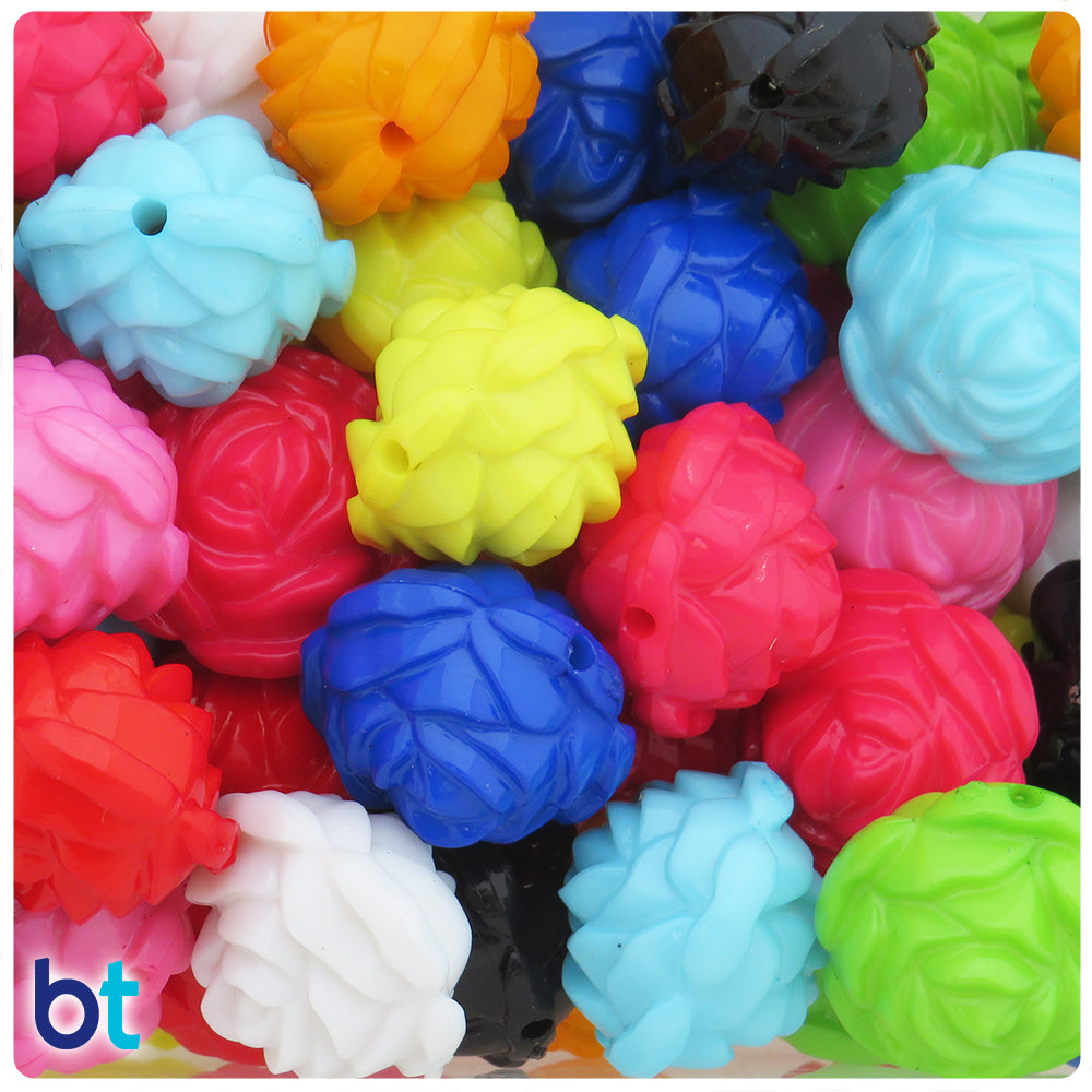 Mixed Opaque 24mm Flower Plastic Beads (10pcs)