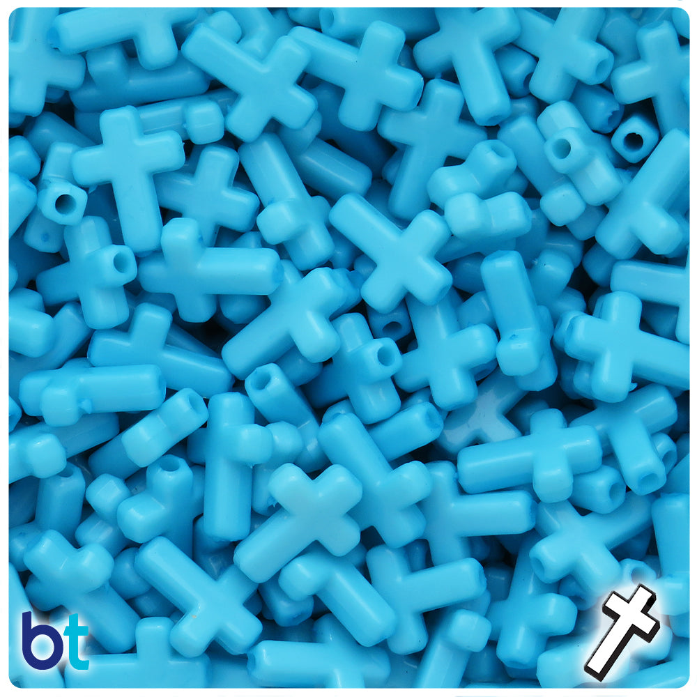 Light Blue Opaque 16mm Cross Plastic Beads (100pcs)