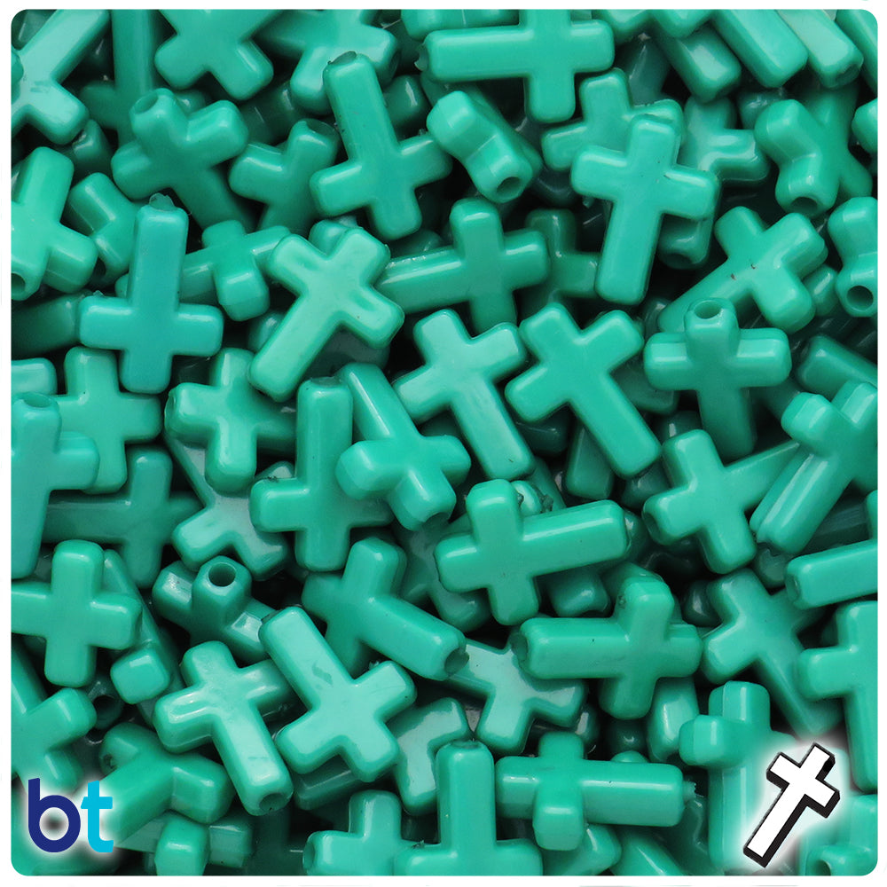 Dark Green Opaque 16mm Cross Plastic Beads (100pcs)