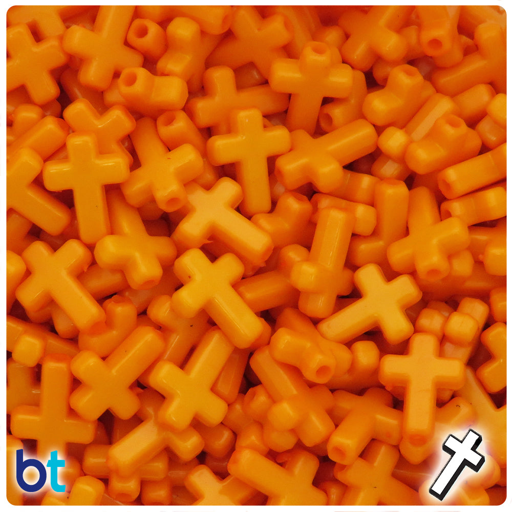 Orange Opaque 16mm Cross Plastic Beads (100pcs)