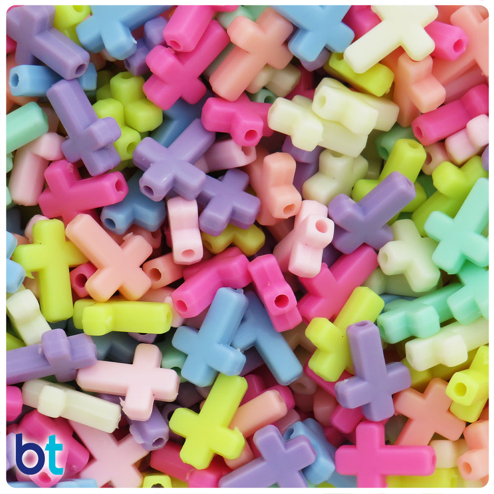 Pastel Opaque Mix 16mm Cross Plastic Beads (100pcs)