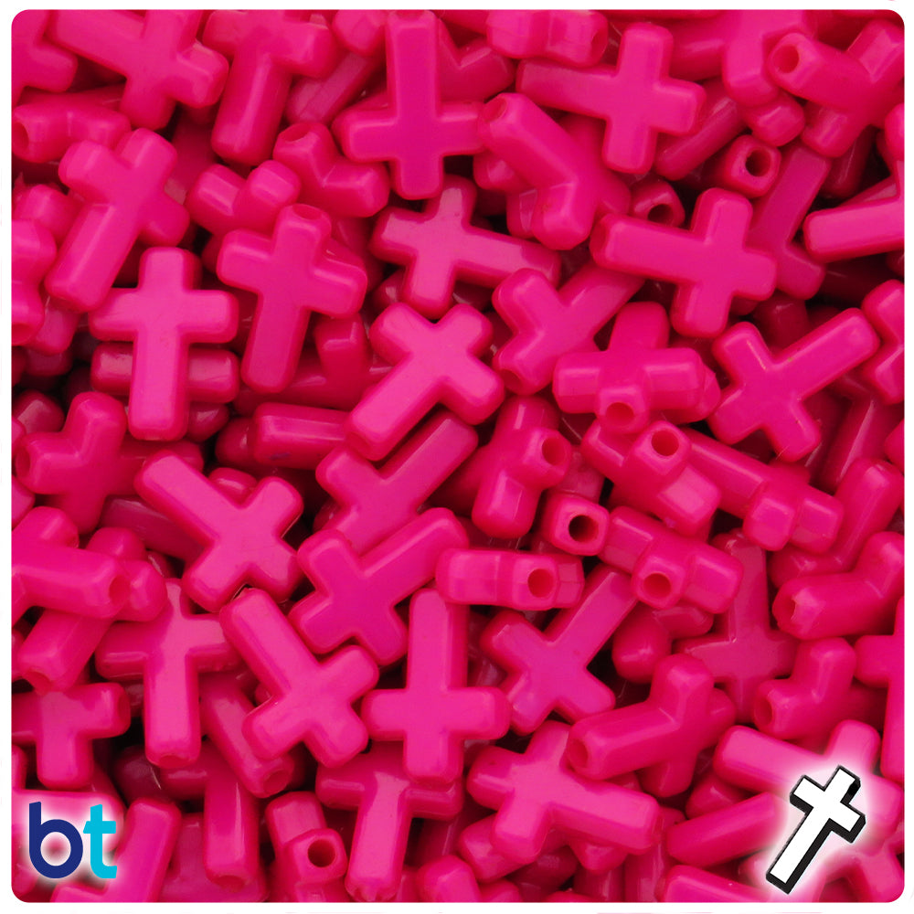 Dark Pink Opaque 16mm Cross Plastic Beads (100pcs)