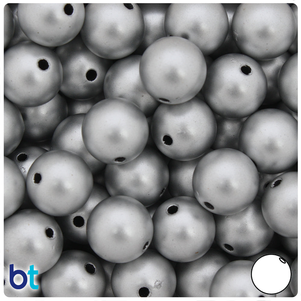 Silver Metallic Matte 16mm Round Spray Painted Plastic Beads (20pcs)