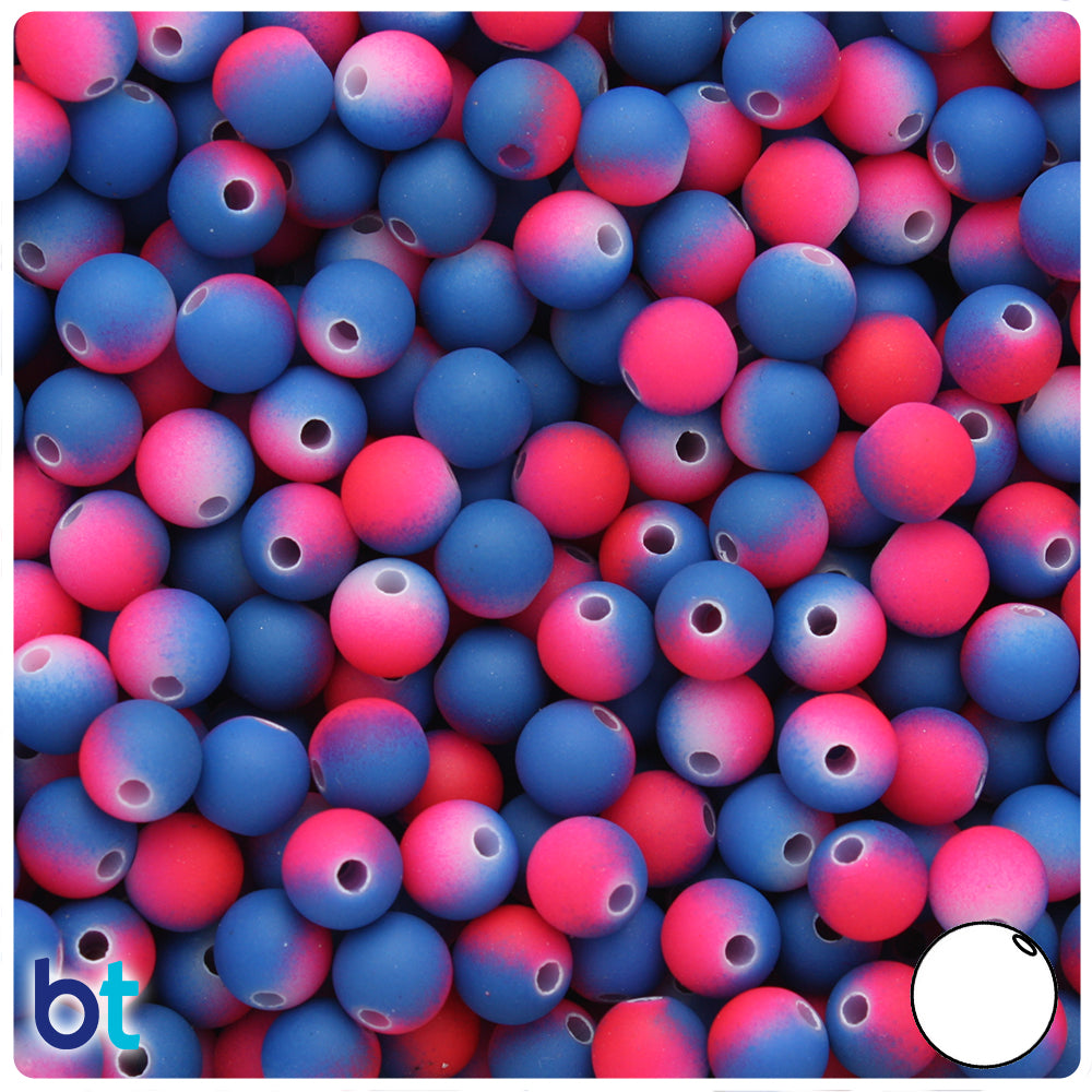 Blue & Pink Neon Rubberized 8mm Round Plastic Beads (175pcs)
