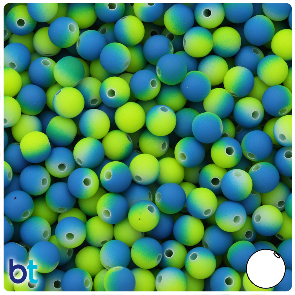 Yellow & Blue Neon Rubberized 8mm Round Plastic Beads (175pcs)