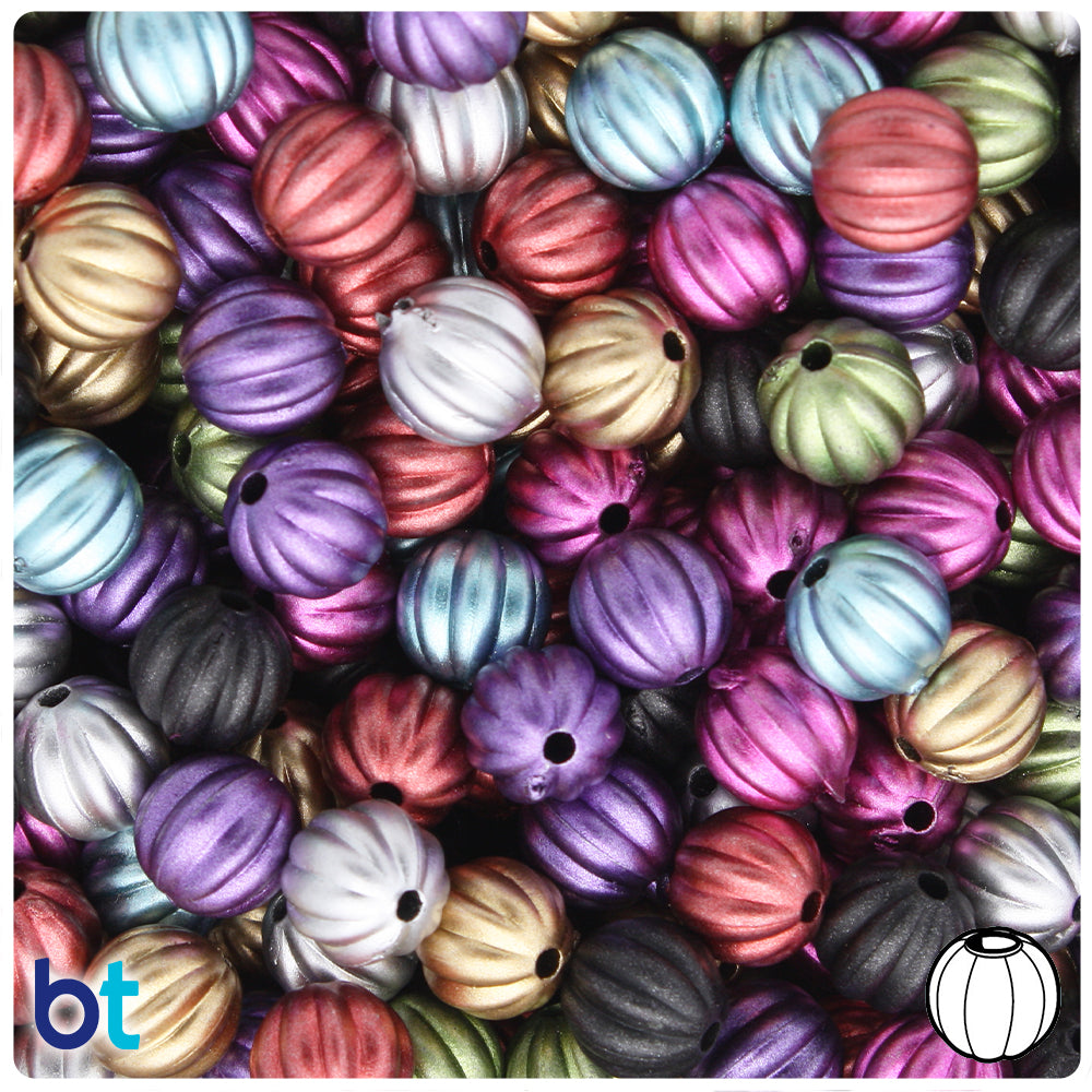 Mixed Metallic Matte 10mm Melon Spray Painted Plastic Beads (100pcs)