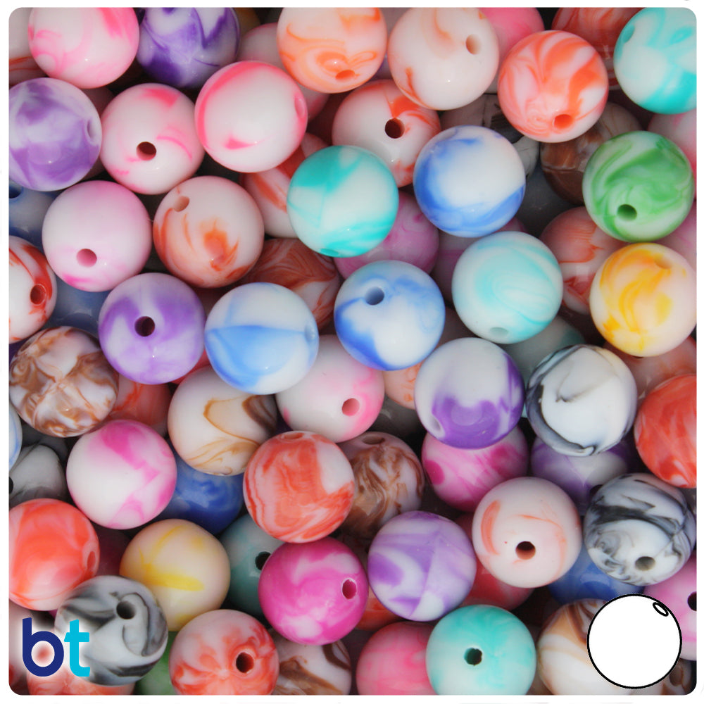 Marbled Mix 12mm Round Plastic Beads (75pcs)