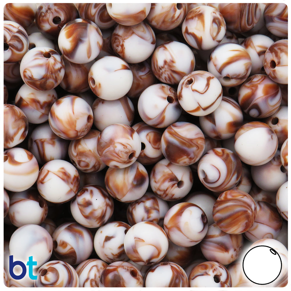 Brown Marbled 12mm Round Plastic Beads (75pcs)