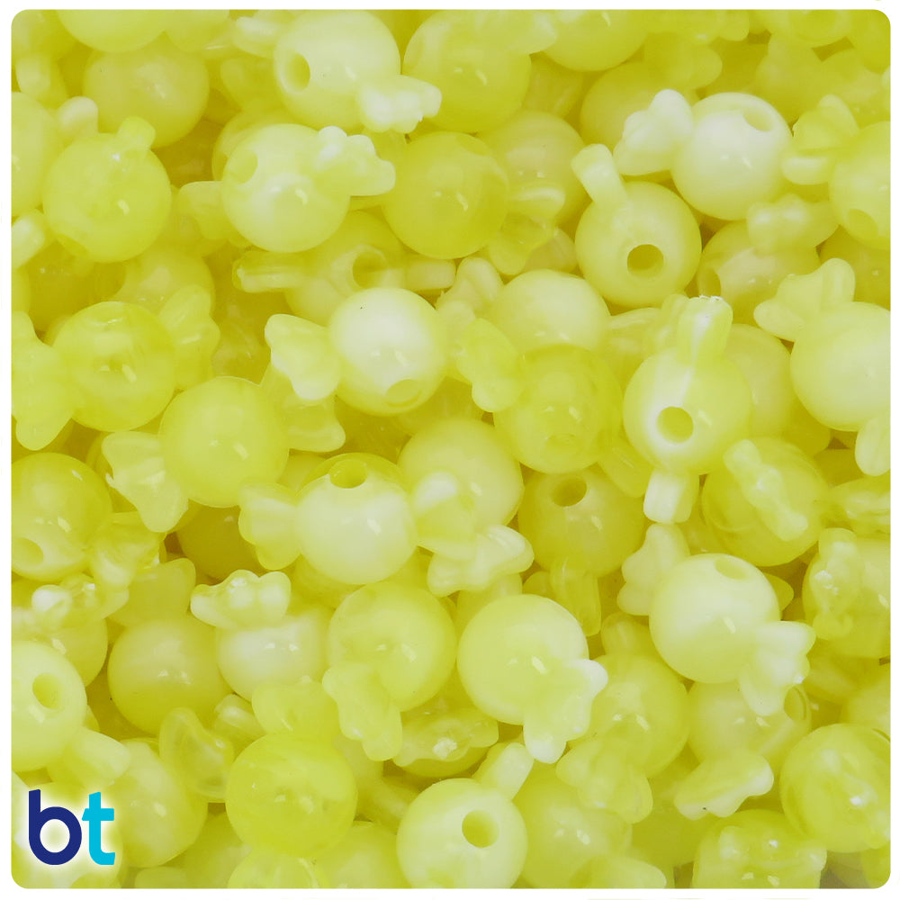 Yellow Marbled 18mm Candy Plastic Beads (50pcs)