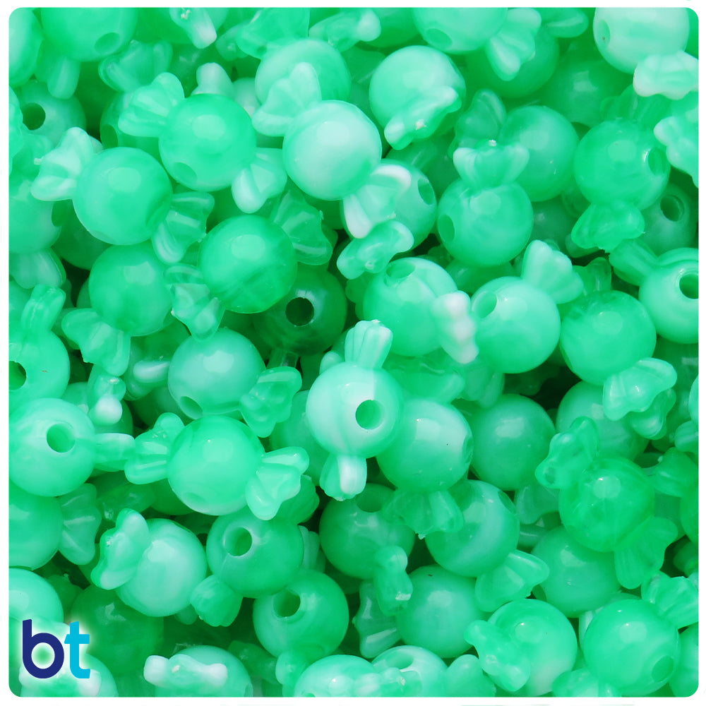 Green Marbled 18mm Candy Plastic Beads (50pcs)