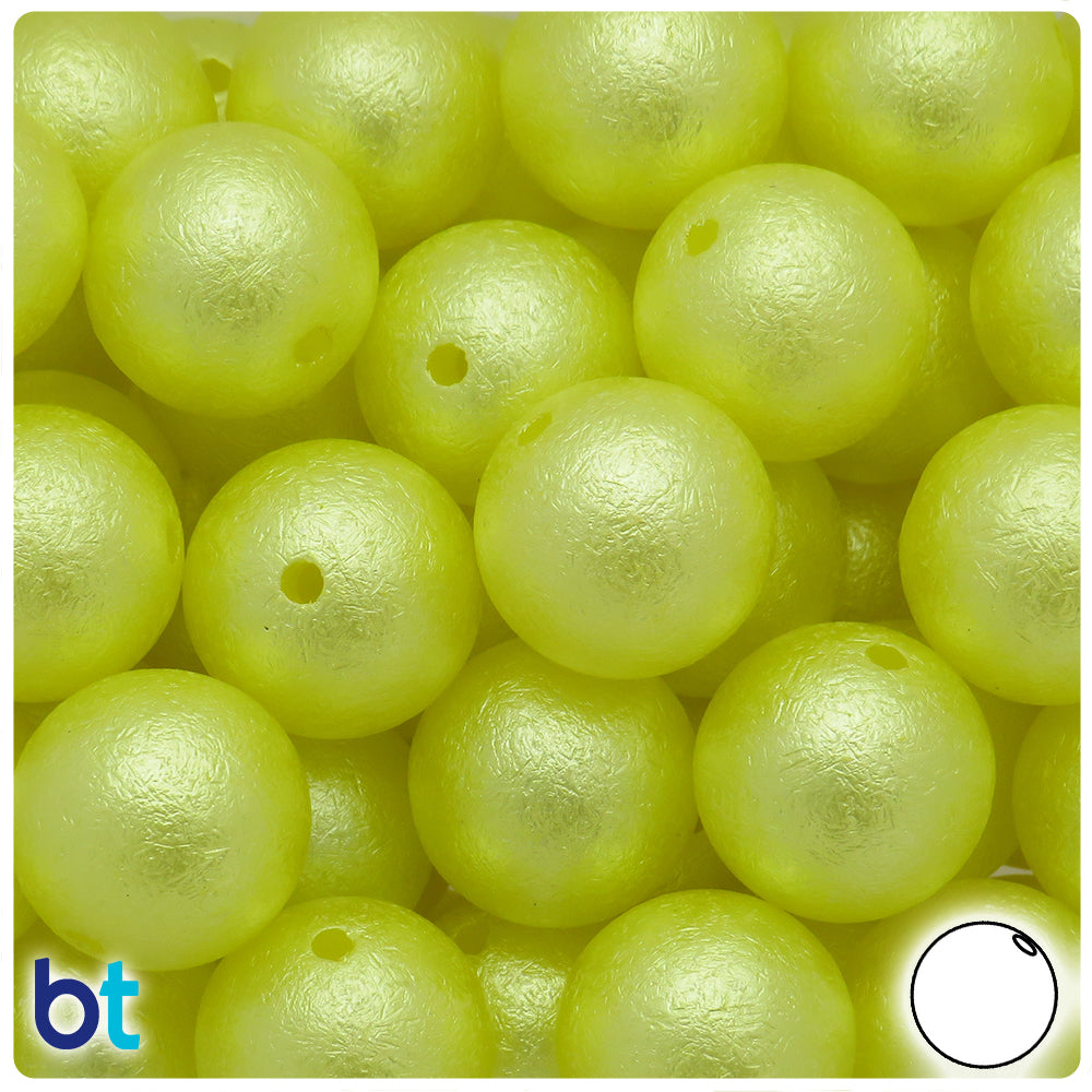 Yellow Pearl 20mm Round Plastic Beads - Textured Effect (10pcs)