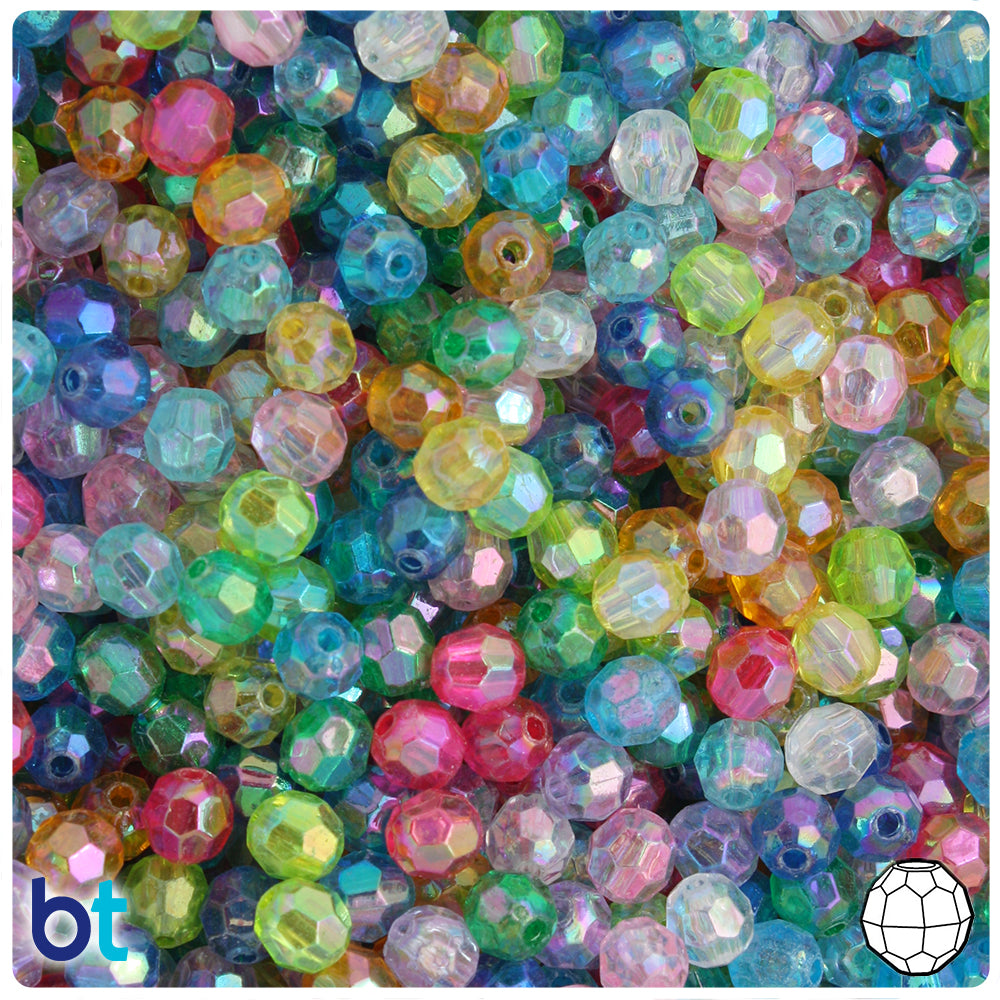 Mixed Transparent AB 6mm Faceted Round Plastic Beads (500pcs)