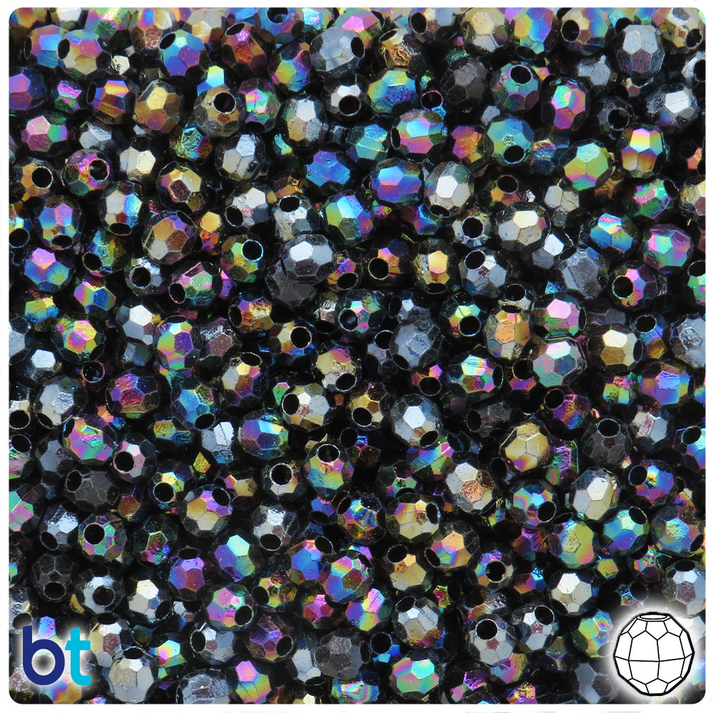Black Opaque AB 6mm Faceted Round Plastic Beads (500pcs)