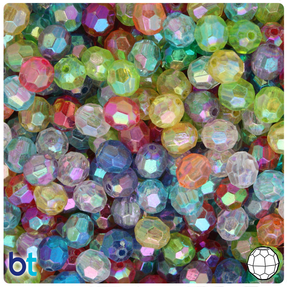 Mixed Transparent AB 8mm Faceted Round Plastic Beads (200pcs)