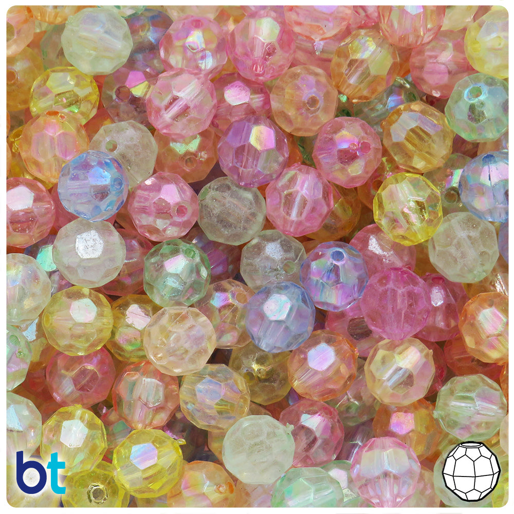 Mixed Transparent AB 10mm Faceted Round Plastic Beads (100pcs)