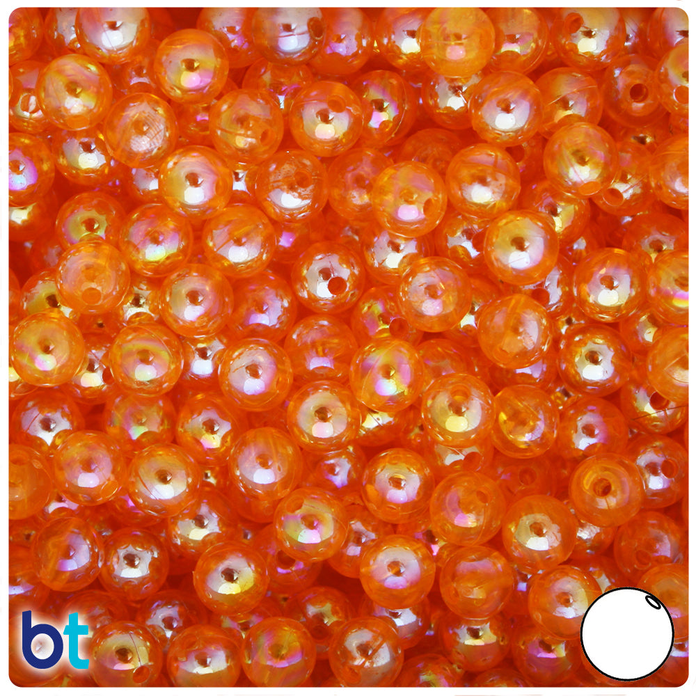 Orange Transparent AB 8mm Round Plastic Beads (250pcs)