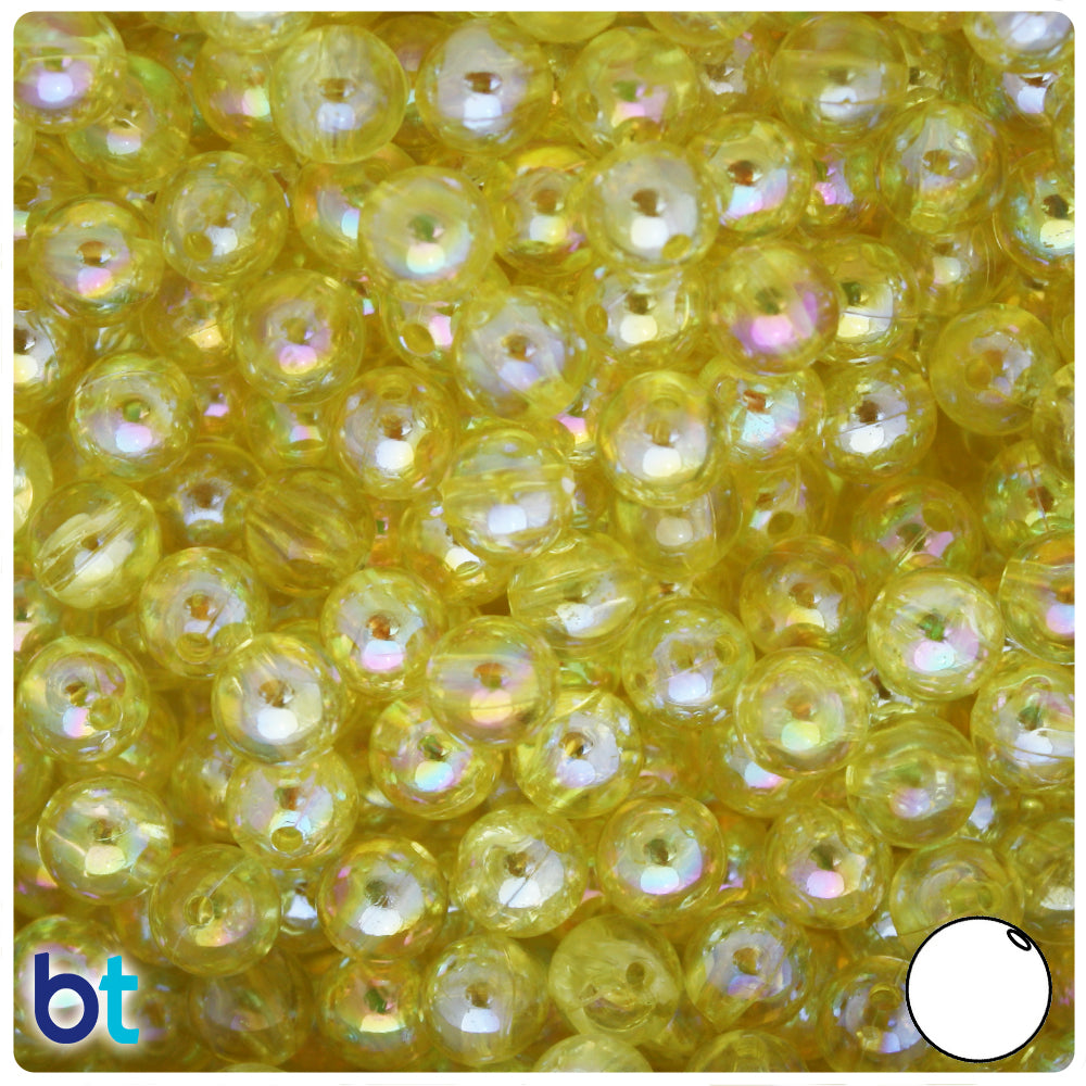 Yellow Transparent AB 8mm Round Plastic Beads (150pcs)