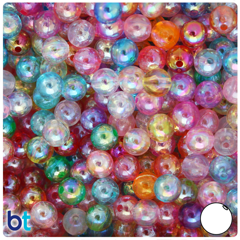 Mixed Transparent AB 8mm Round Plastic Beads (250pcs)