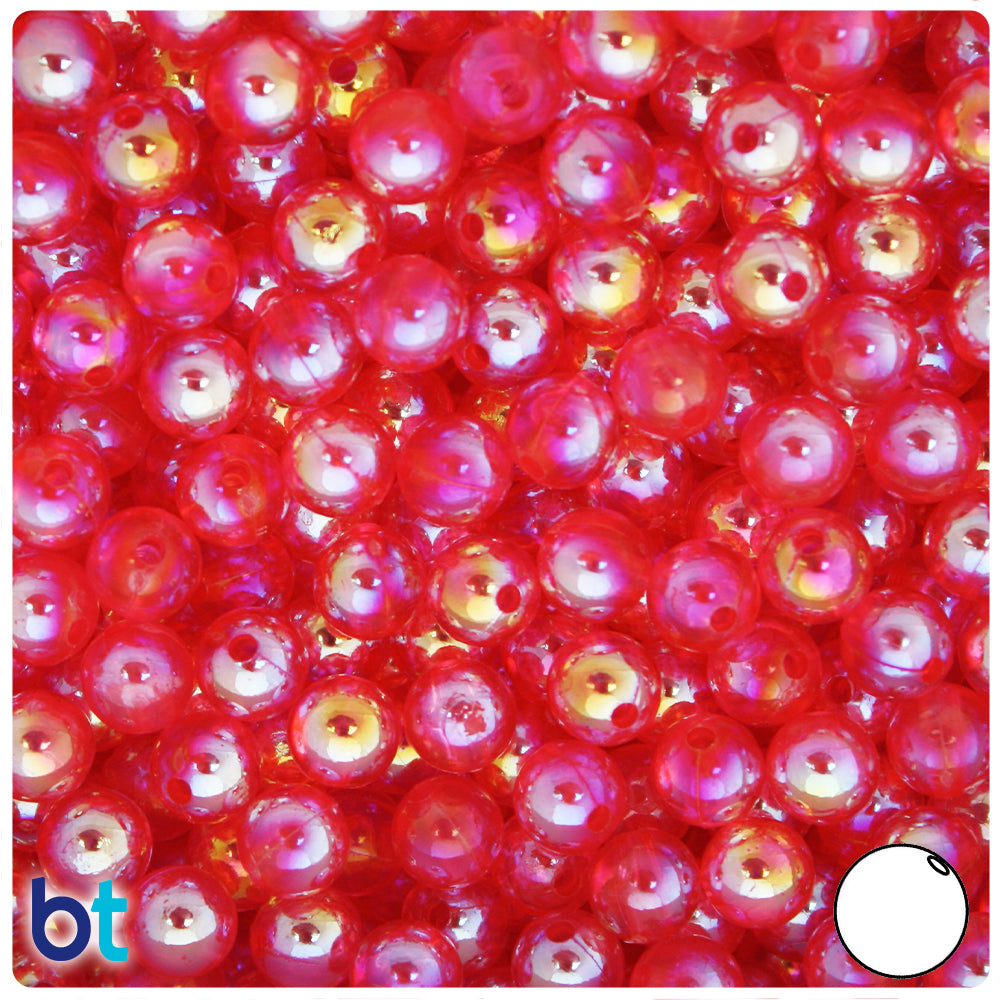 Dark Pink Transparent AB 8mm Round Plastic Beads (250pcs)