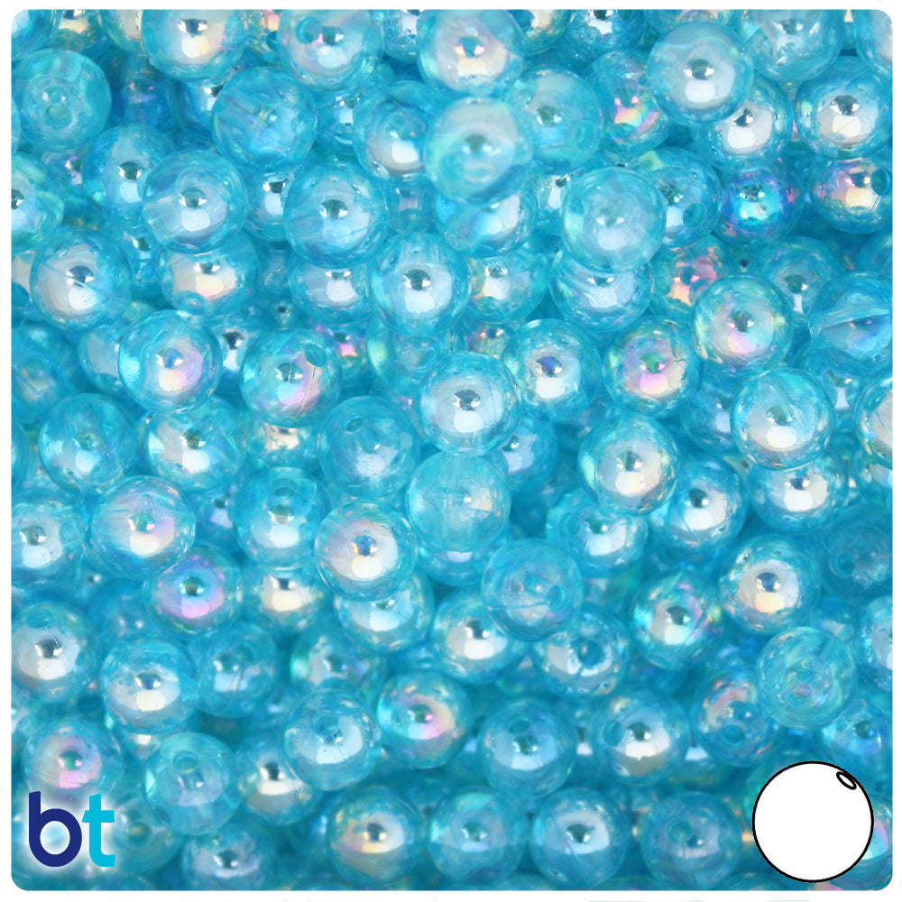 Light Blue Transparent AB 8mm Round Plastic Beads (250pcs)