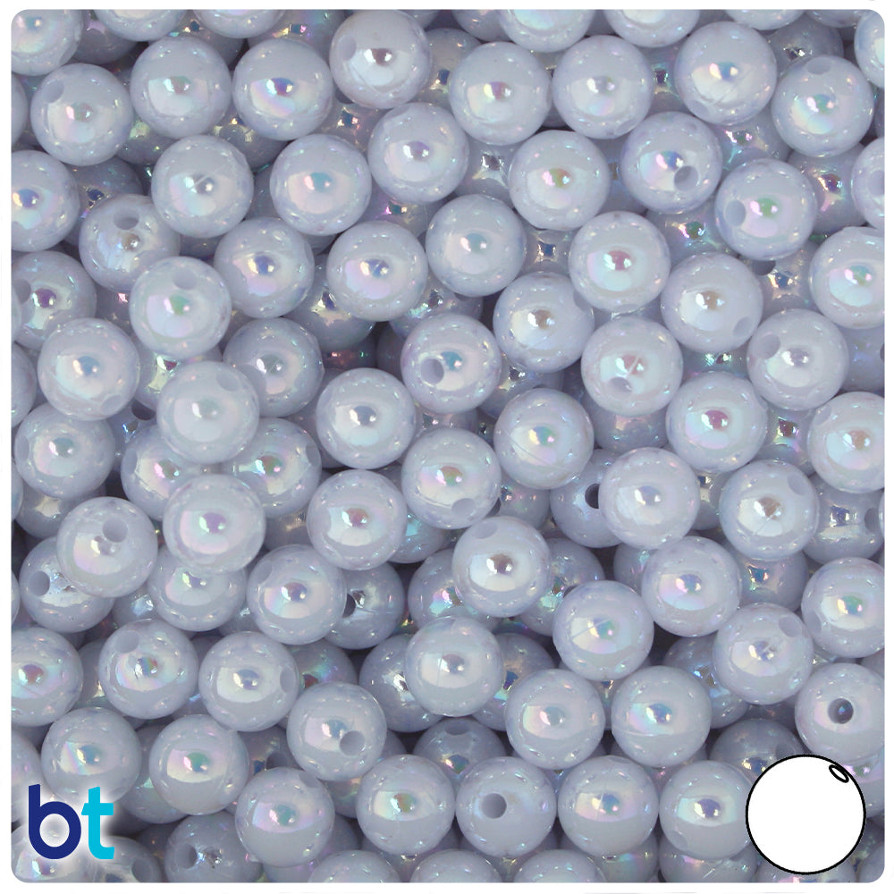 White Opaque AB 8mm Round Plastic Beads (250pcs)