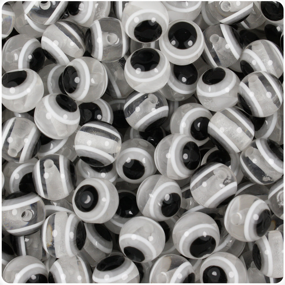 Clear Transparent 10mm Round Resin Beads - Evil Eye Design (100pcs)