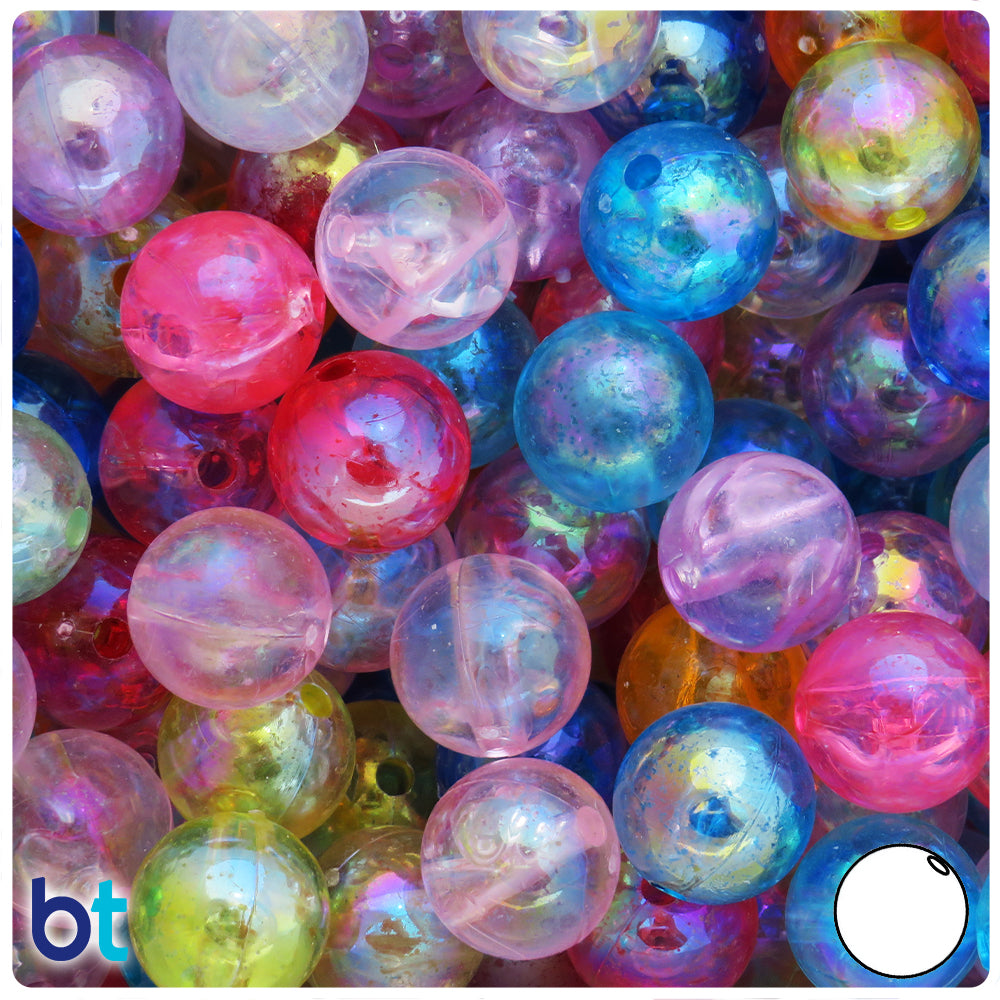 Bead mix, acrylic, translucent mixed rainbow colors AB, 6mm cube