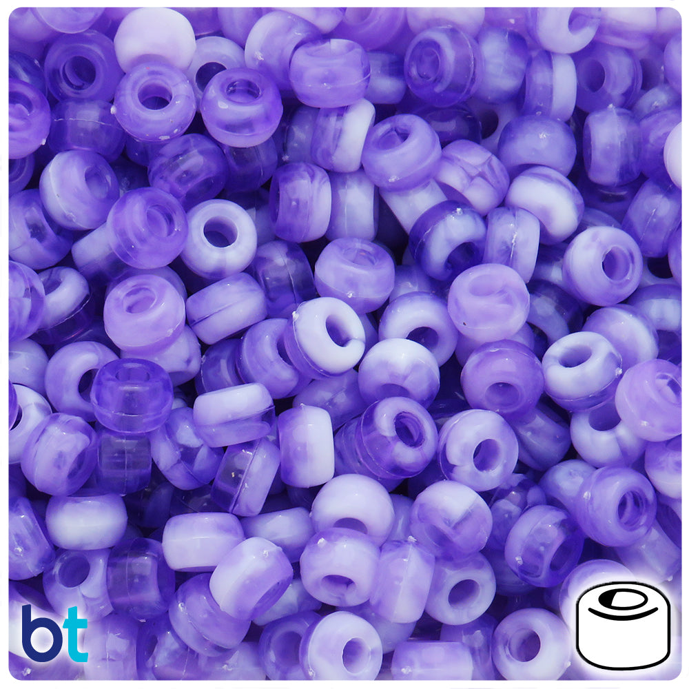 Purple Marbled 9x6mm Barrel Pony Beads (300pcs)