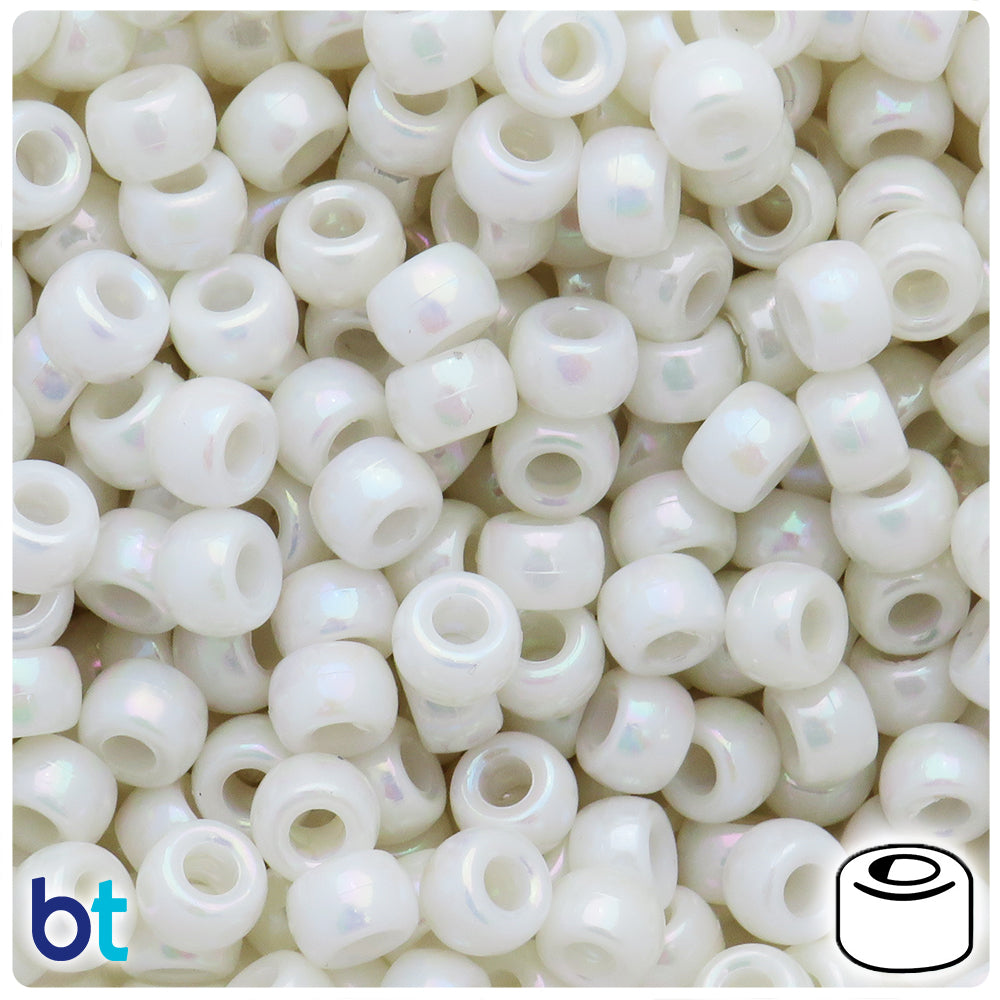 White Opaque AB 9x6mm Barrel Pony Beads (300pcs)