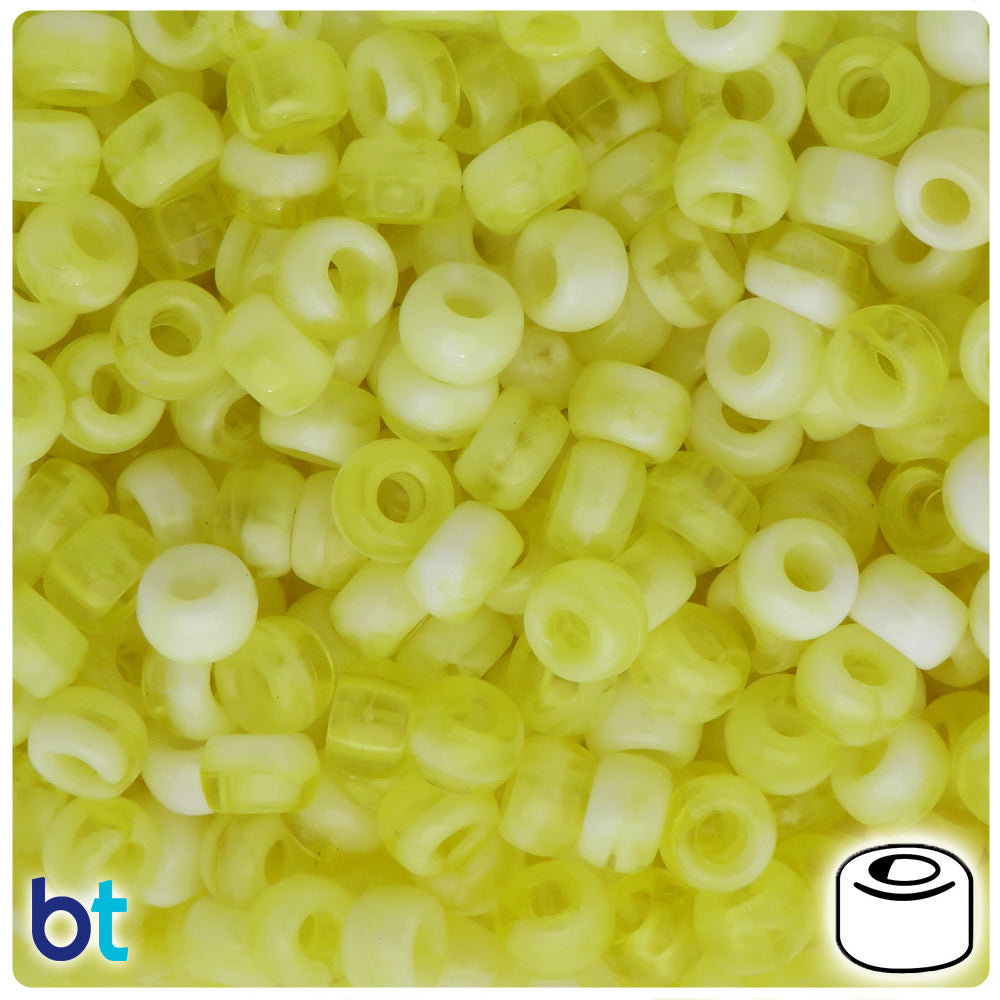 Yellow Marbled 9x6mm Barrel Pony Beads (300pcs)