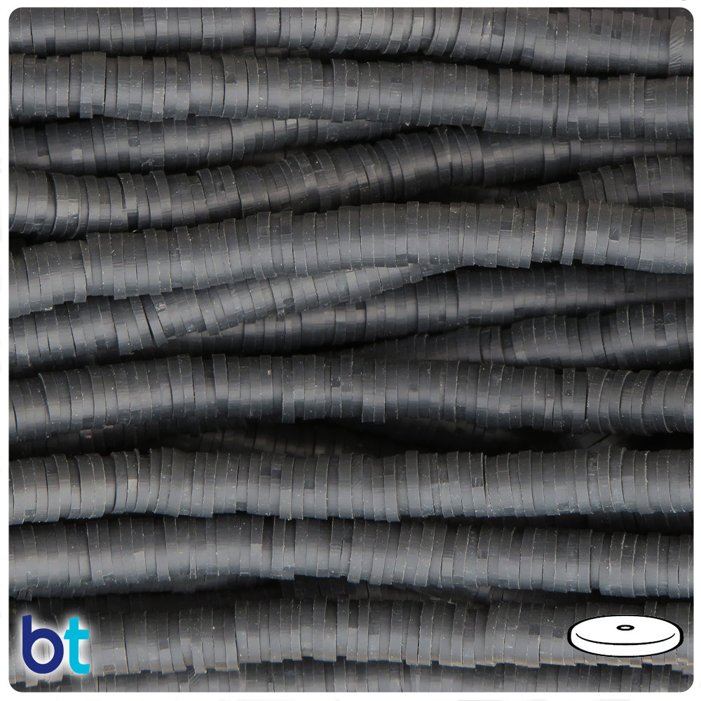 Black Opaque 6mm Heishi Disc Polymer Clay Beads (2 Strands)
