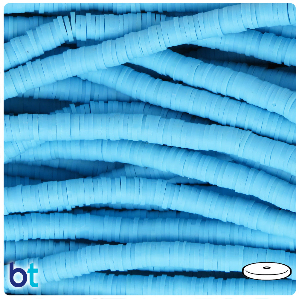 Light Blue Opaque 6mm Heishi Disc Polymer Clay Beads (2 Strands)
