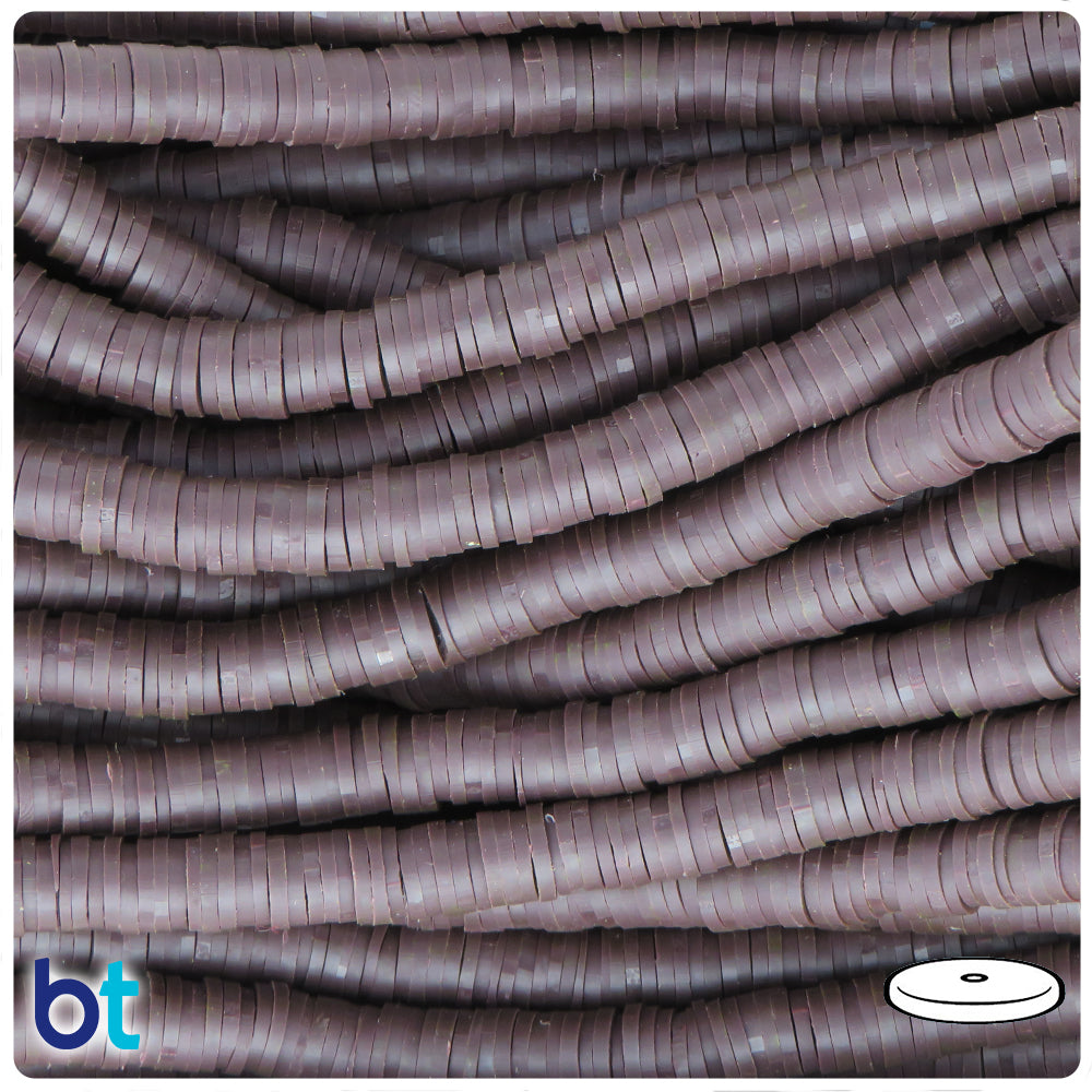 Dark Brown Opaque 6mm Heishi Disc Polymer Clay Beads (2 Strands)