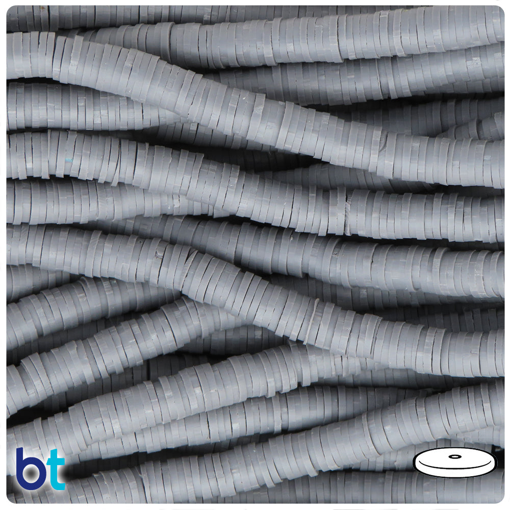 Dark Grey Opaque 6mm Heishi Disc Polymer Clay Beads (2 Strands)