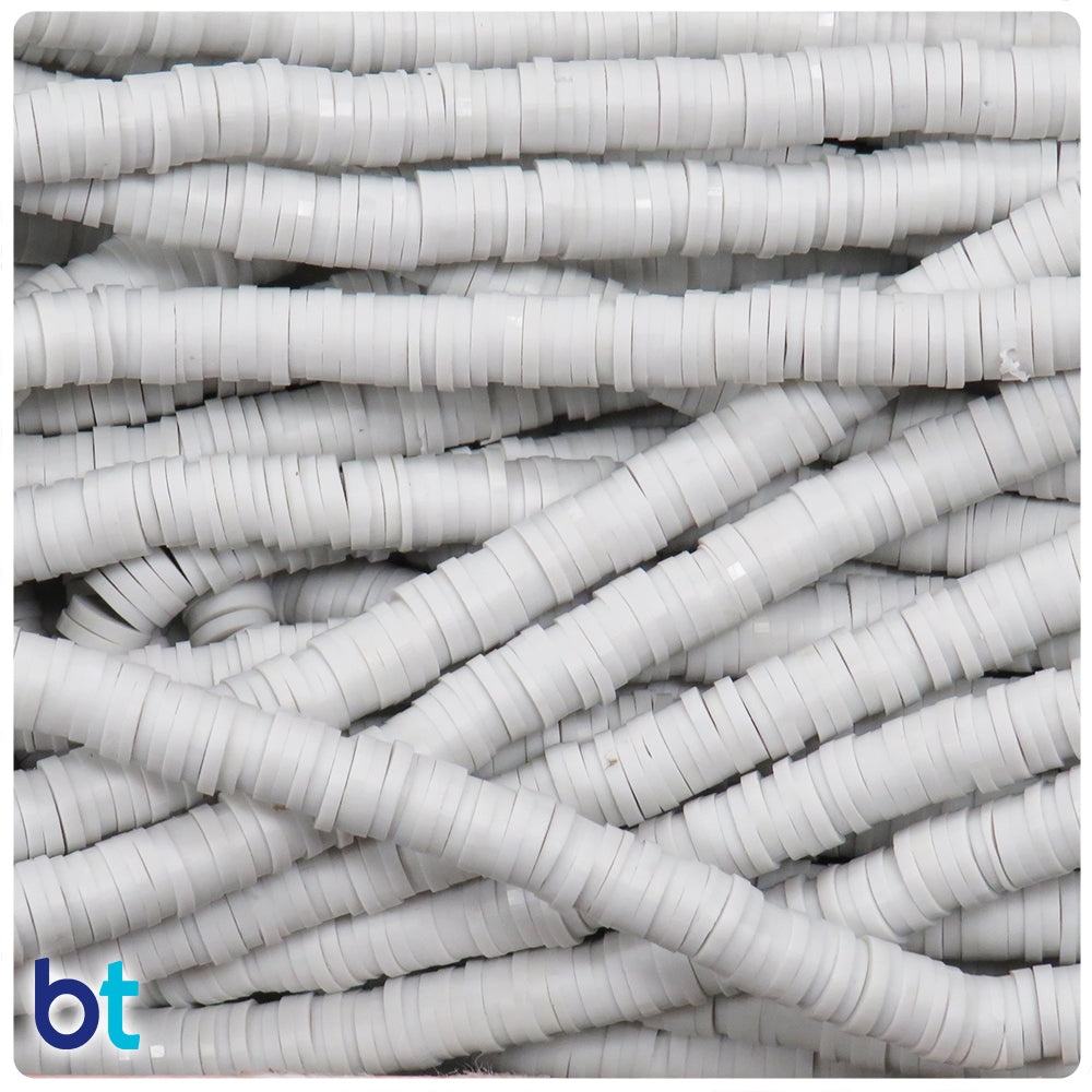 Light Grey Opaque 6mm Heishi Disc Polymer Clay Beads (2 Strands)