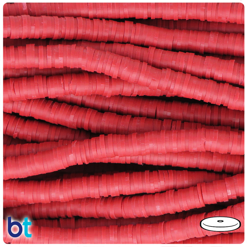 Red Opaque 6mm Heishi Disc Polymer Clay Beads (2 Strands)