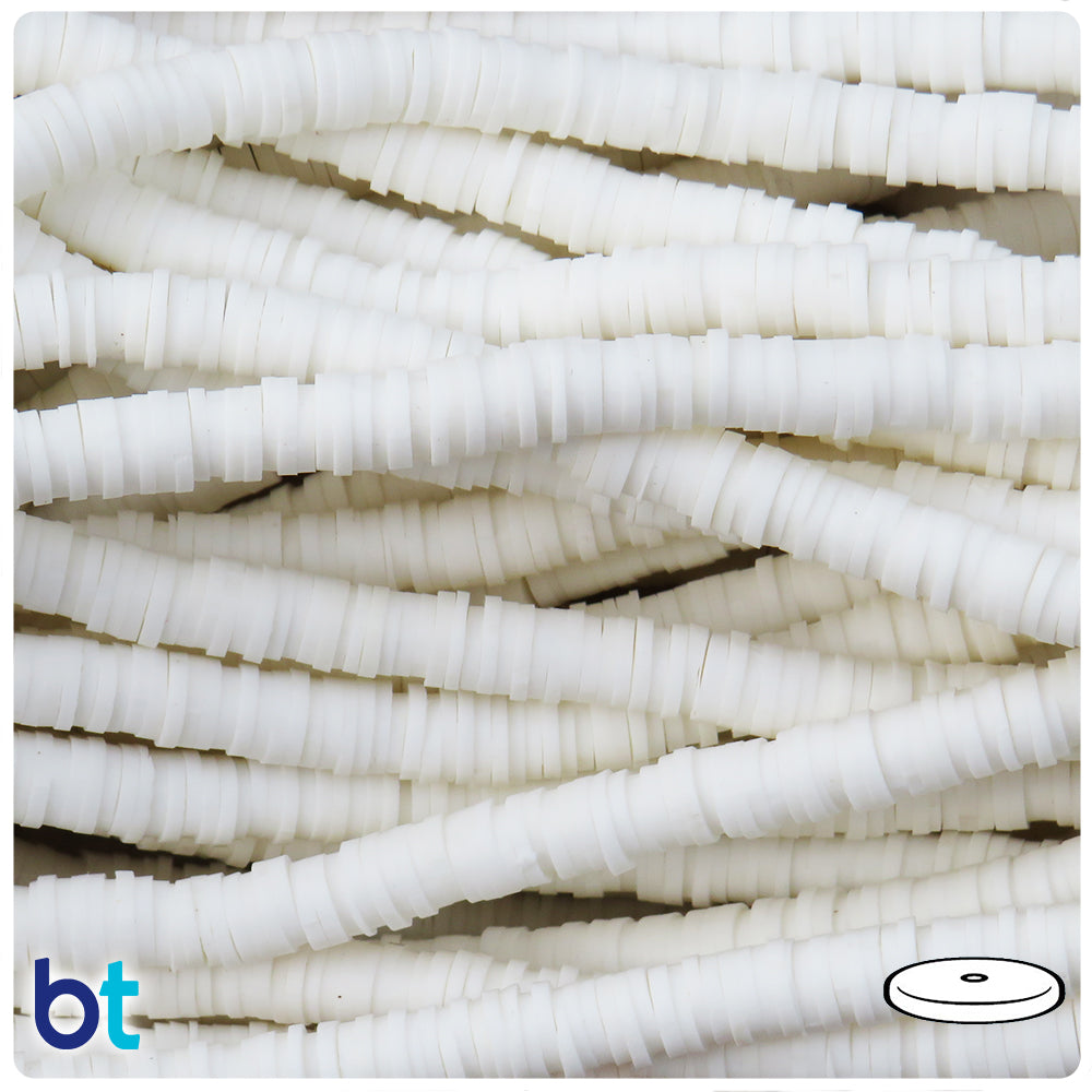 White Opaque 6mm Heishi Disc Polymer Clay Beads (2 Strands)
