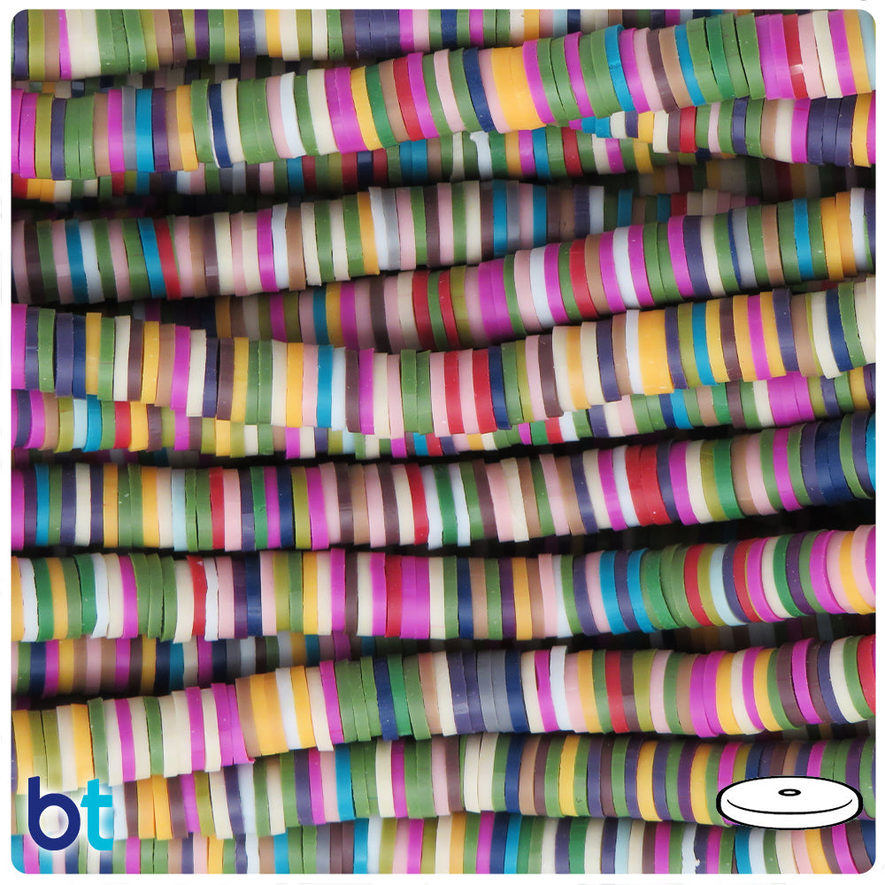 Dark Opaque Mix 6mm Heishi Disc Polymer Clay Beads (2 Strands)