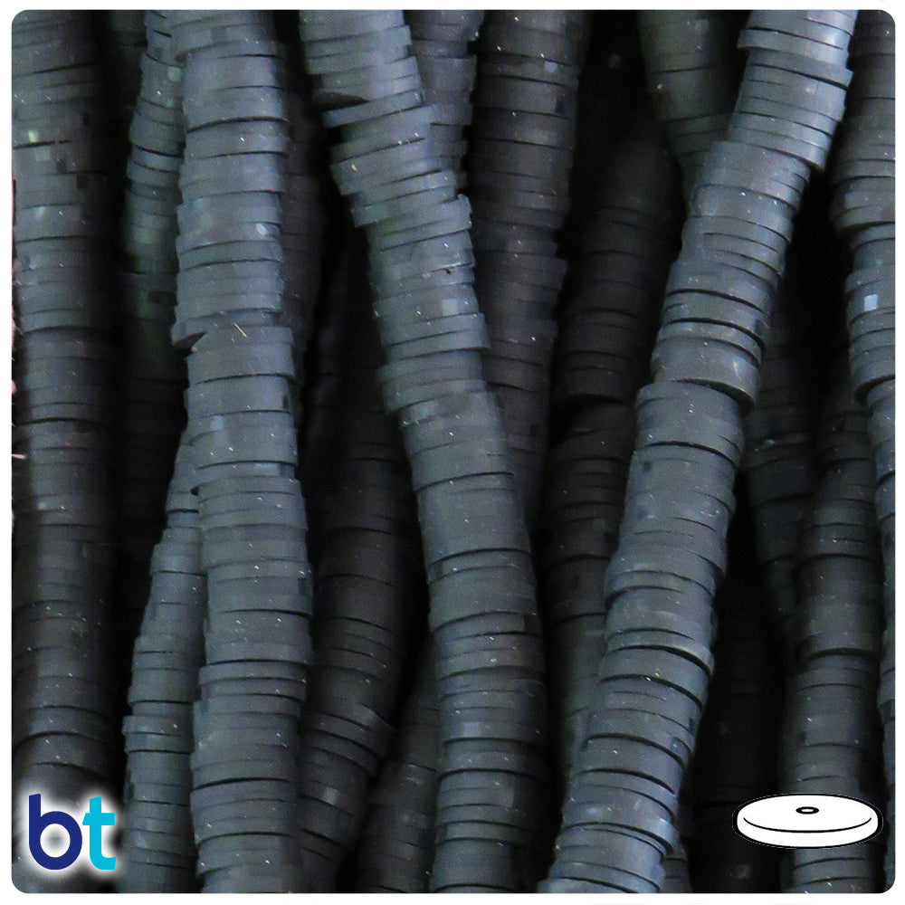 Black Opaque 8mm Heishi Disc Polymer Clay Beads (1 Strand)