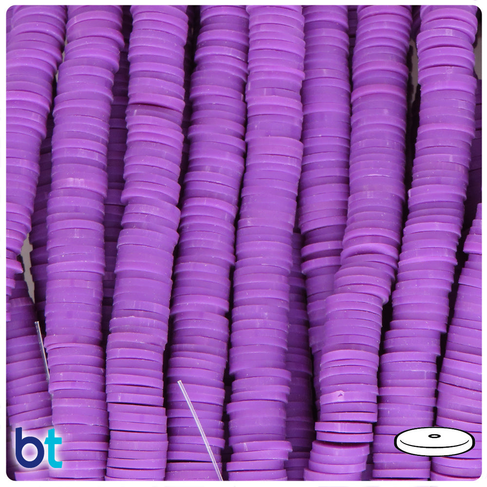 Dark Purple Opaque 8mm Heishi Disc Polymer Clay Beads (1 Strand)