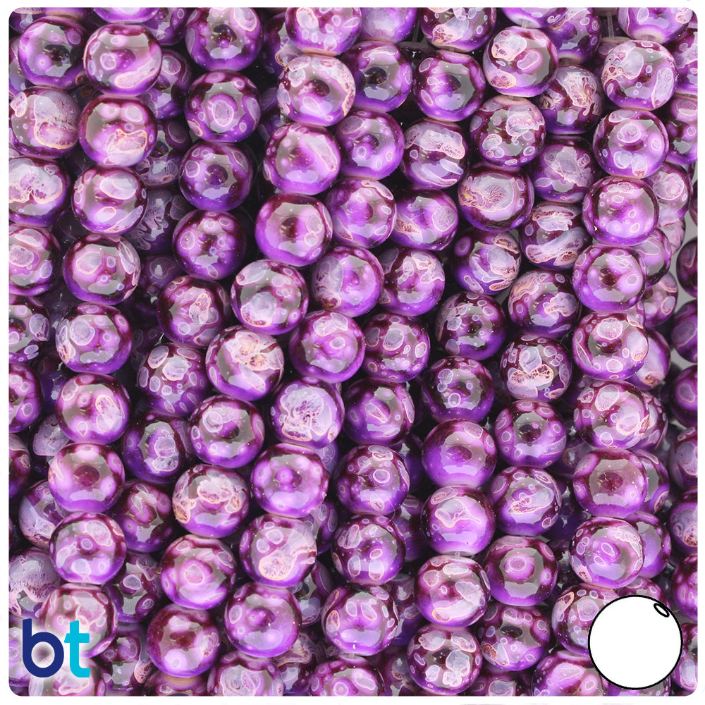 Purple & Grey Polished 8mm Round Fashion Glass Beads (100pcs)