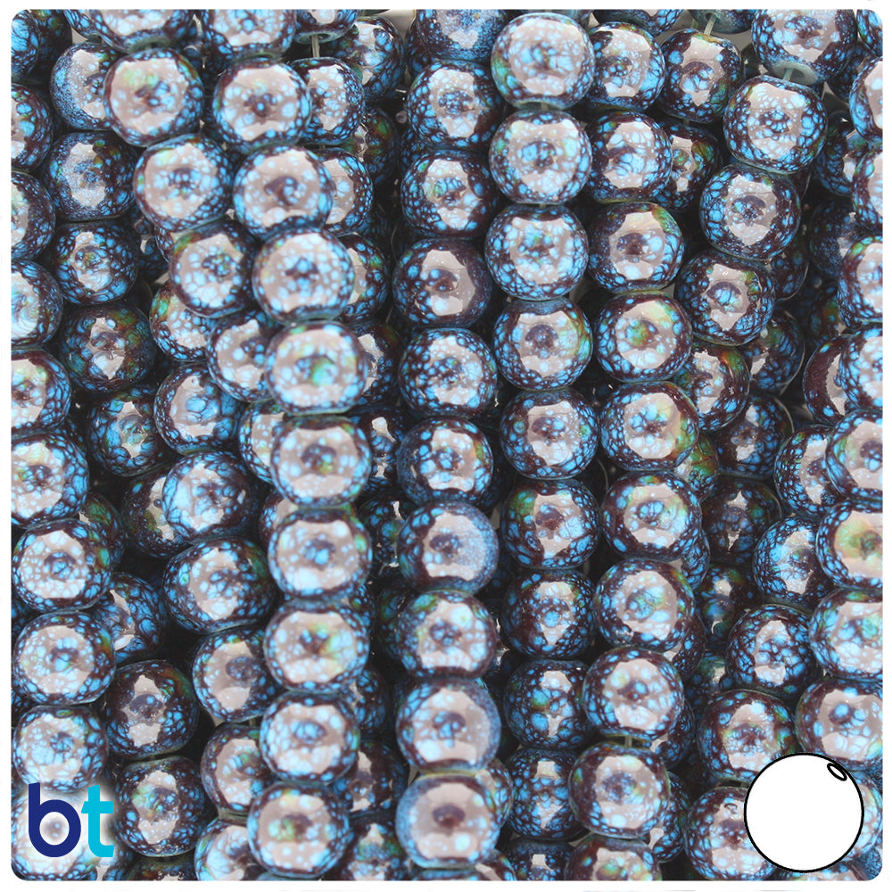 Black & Blue Polished 8mm Round Fashion Glass Beads (100pcs)
