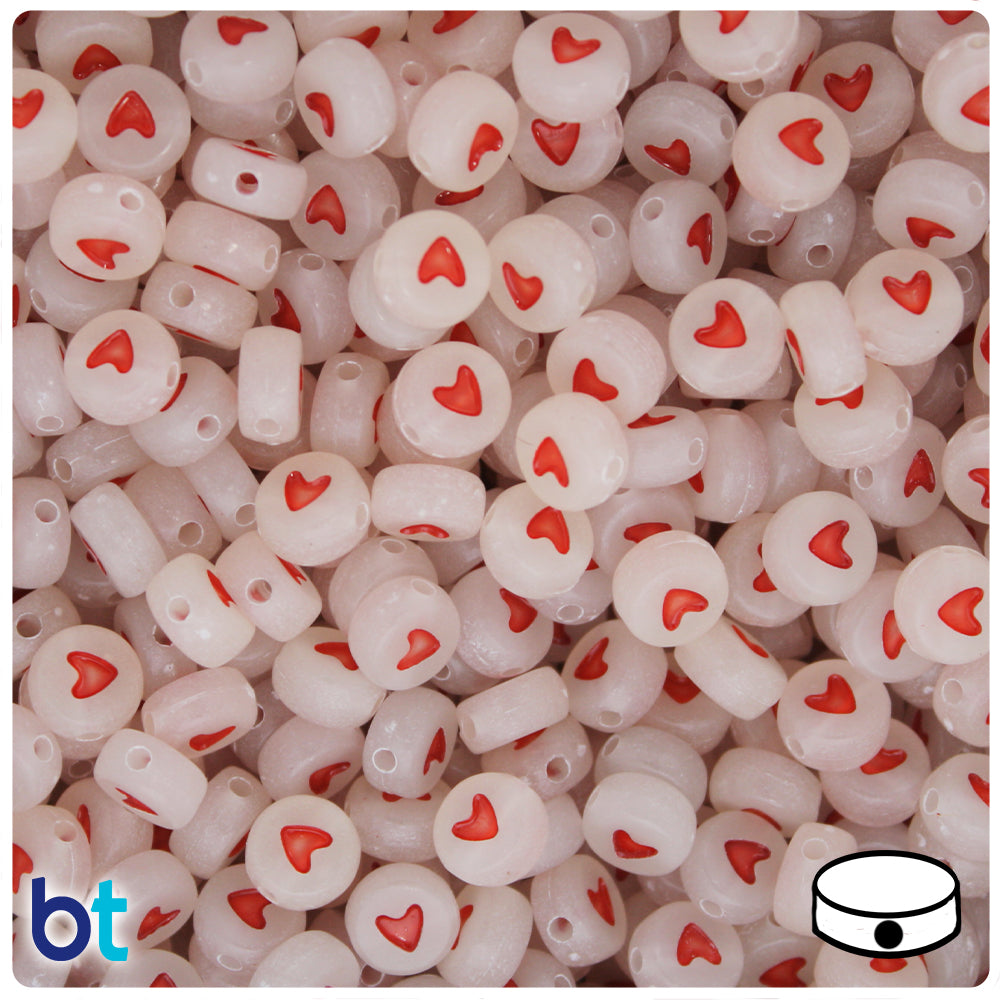 Luminous 7mm Coin Alpha Beads - Red Hearts (250pcs)