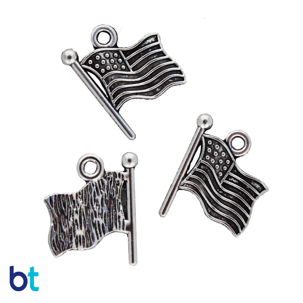 Silver Tone 15mm (1/2") American Flag Metal Charms (25pcs)