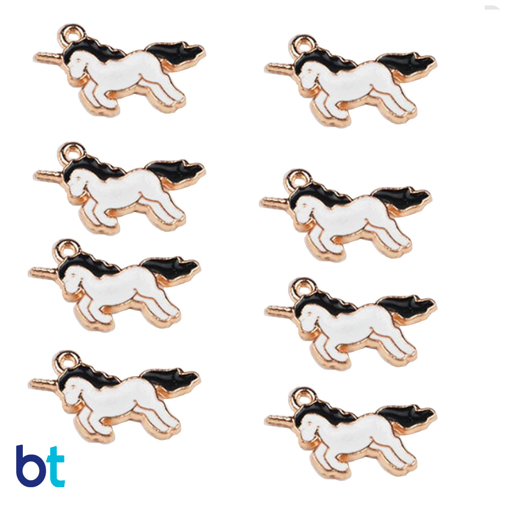 Unicorn Black/White 21mm Gold Tone Metal Charms (10pcs)